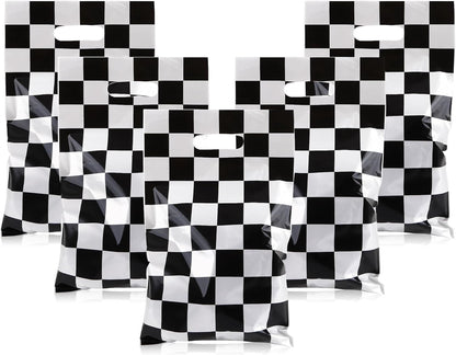 Mikzhskr 30Pcs Race Car Party Favors Bag Goodie bags Racing in Speed Party Decorations Soccer Theme Black and White Checkered Candy Bags with Handles for Kids Race Car Birthday Party Supplies
