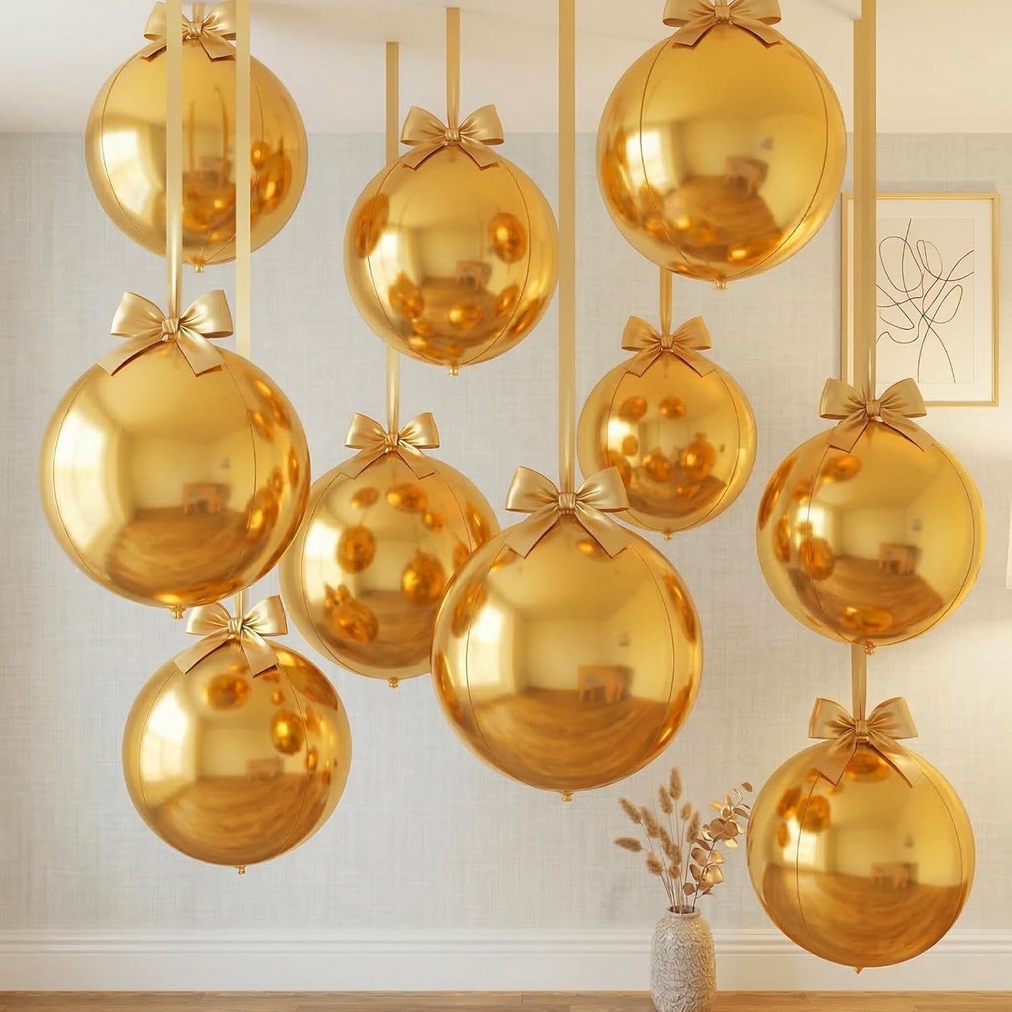Metallic Gold Round Foil Balloons, 22" Large 4D Sphere Mylar Ball Balloons 6PCS, for Graduation Prom Birthday Wedding Anniversary Disco Party Decorations