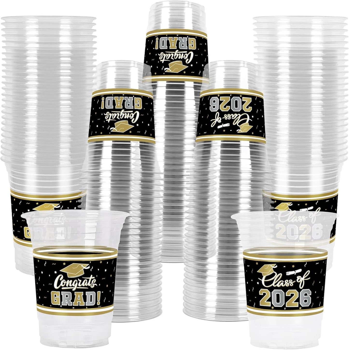 Gatherfun Graduation Decorations 2026-100 Pcs 16oz Blue Graduation Plastic Cups for Grad Party | Sturdy & Durable Drinkware for Grad Festivities | Essential Grad Party Supplies & Decorations