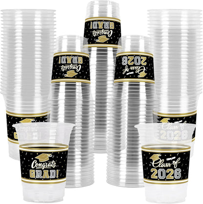 Gatherfun Graduation Decorations 2026-100 Pcs 16oz Blue Graduation Plastic Cups for Grad Party | Sturdy & Durable Drinkware for Grad Festivities | Essential Grad Party Supplies & Decorations