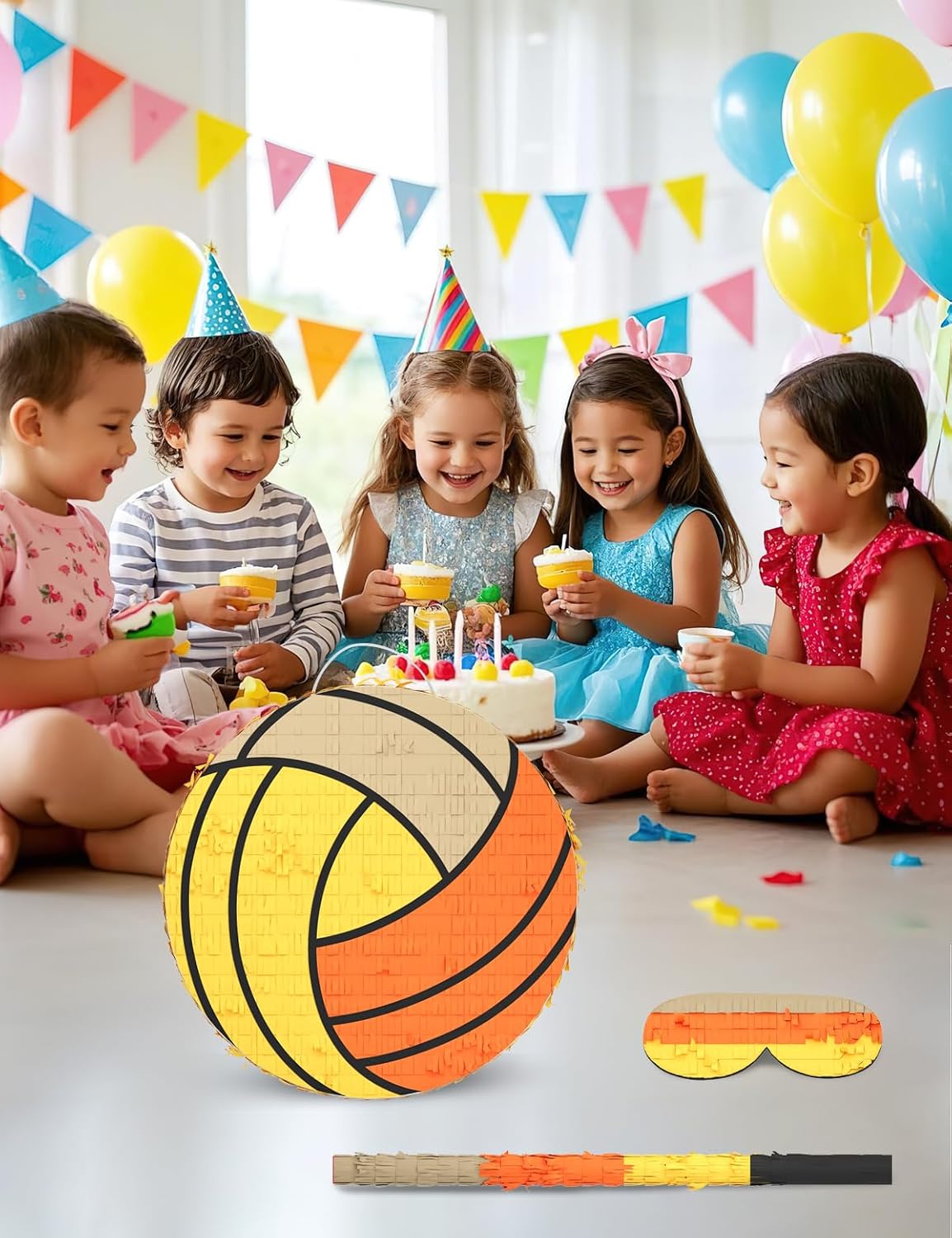 Soccer Piñata – Includes Wooden Stick, Blindfold, and Confetti – 13"x13"x3" – Perfect for Sports Party Decorations and Soccer Pinatas for Birthday Party