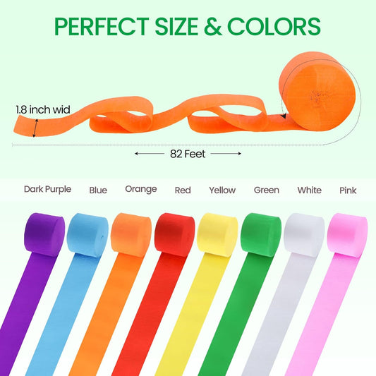 Noveread 72 Rolls Crepe Paper Streamers Roll 8 Colors Rainbow Party Decoration Streamers for Birthday Party Wedding Ceremony Baby Shower DIY Crafts