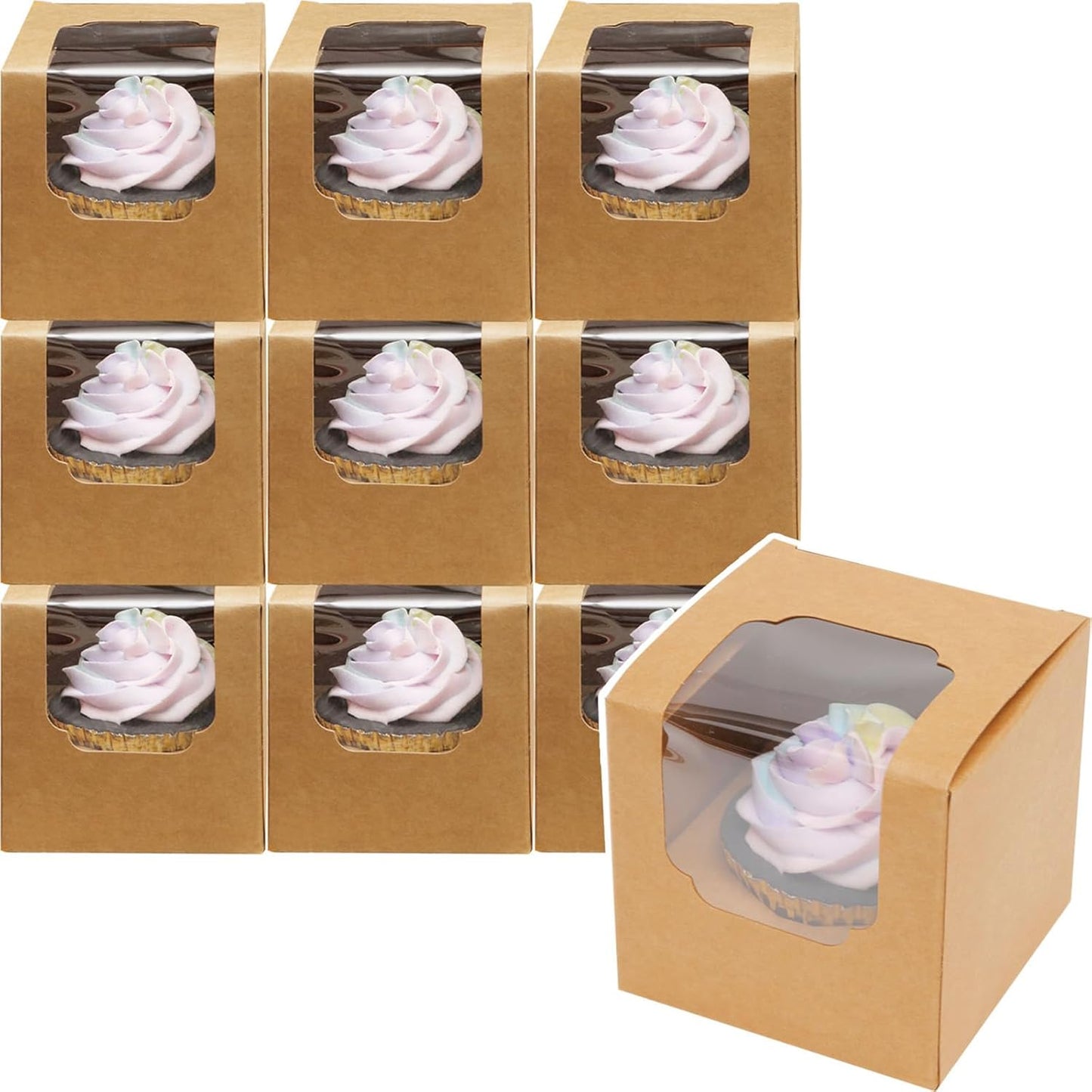 qiqee 60-Packs Cupcake Boxes Auto-pop up Individual Cupcake Container White 3.5" x 3.5" x 3.5" Single Cupcake Boxes