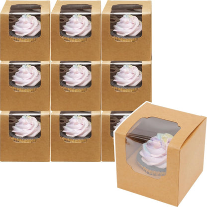 qiqee 60-Packs Cupcake Boxes Auto-pop up Individual Cupcake Container White 3.5" x 3.5" x 3.5" Single Cupcake Boxes
