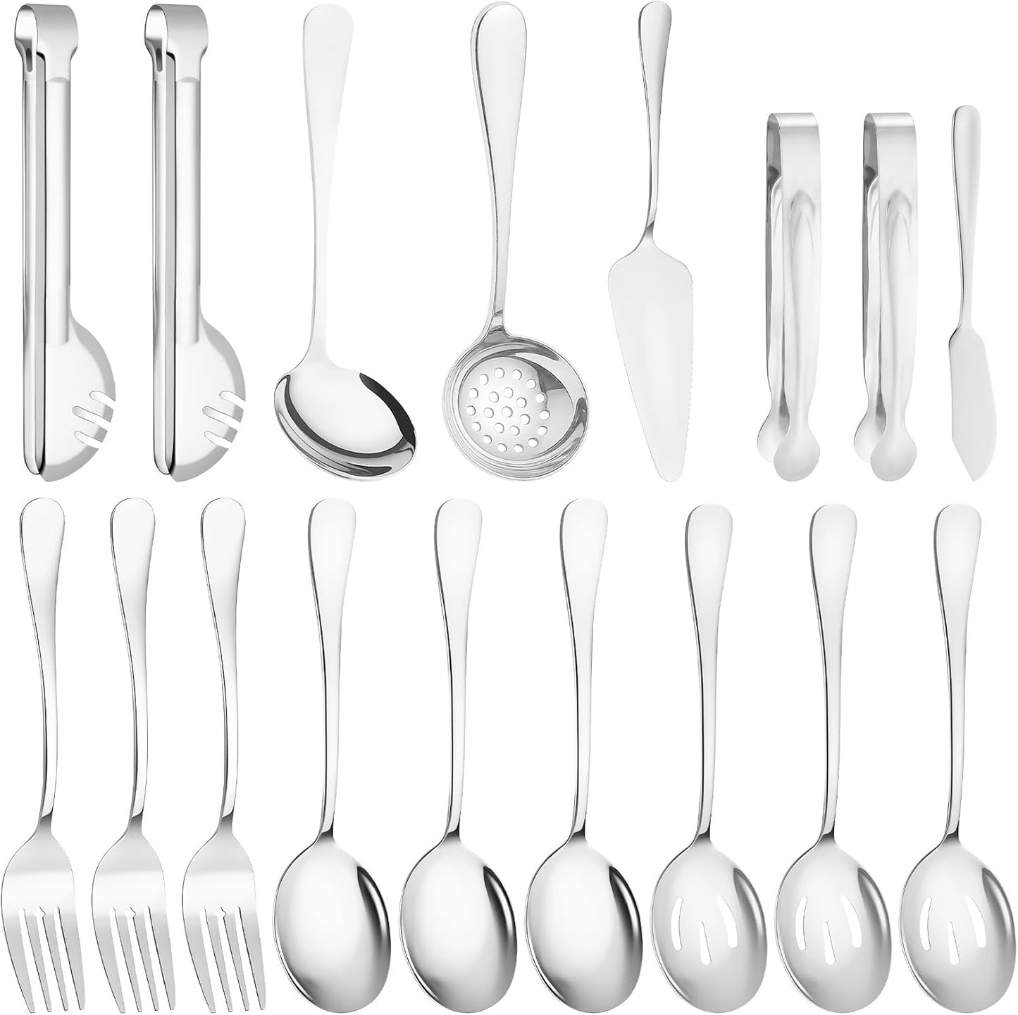 12 Pcs Gold Serving Utensils Set Include Stainless Steel Large Serving Spoons Slotted Spoons Forks Soup Ladle Pie Server - Metal Utensils for Parties Buffet Catering, Dishwasher Safe