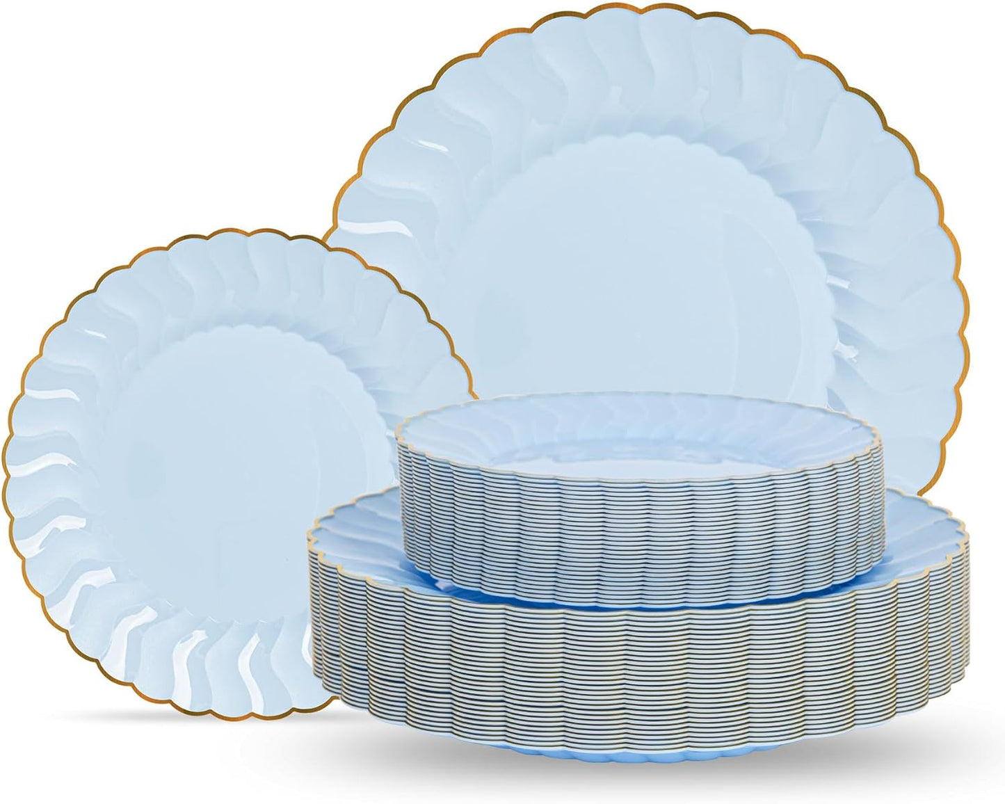Lullaby 60PCS Ivory Scalloped Plastic Plates with Gold Rim, Disposable Elegant Plates Include 30pcs Dinner Plate 10.25", 30pcs Plastic Dessert Plate 7.5", Perfect for Wedding and Party