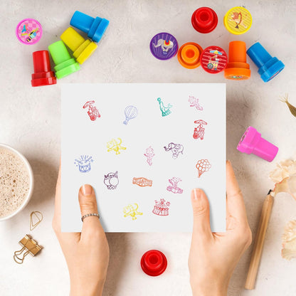 24 PCS Camp Party Favors Camping Adventure Mini Stamps Colorful Self Inking Stamps Camping Themed Party Favors for Boys Girls Student School Classroom Rewards Carnival Prizes Supplies