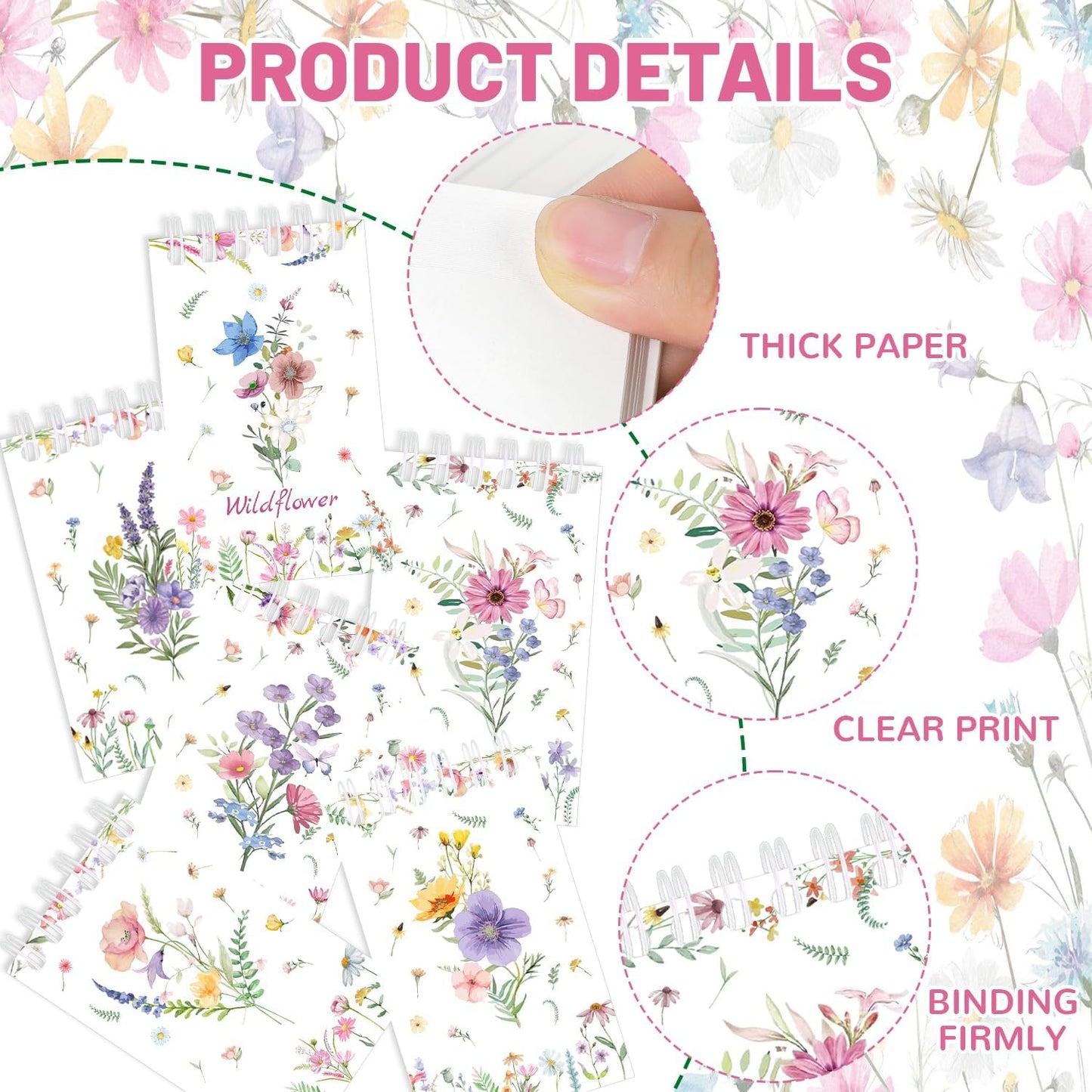 24 PCS Wildflower Mini Notebooks, Wildflower Flower Party Favors Pocket Notepads Journal Memo Spiral Notebooks for Birthday Party Supplies