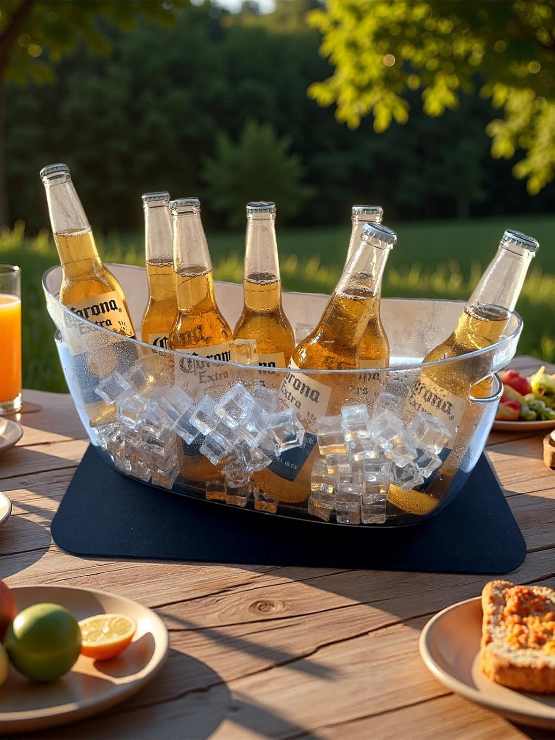5.5L 16.7x6.4x7.3in Small Ice Bucket 2PCS with Drying Mat & Scoops for Parties, Mimosa Bar Supplies Beverage Tubs for Champagne Beer Sparkling Wine, Drink Cooler/Holder Food Grade Boat Shape