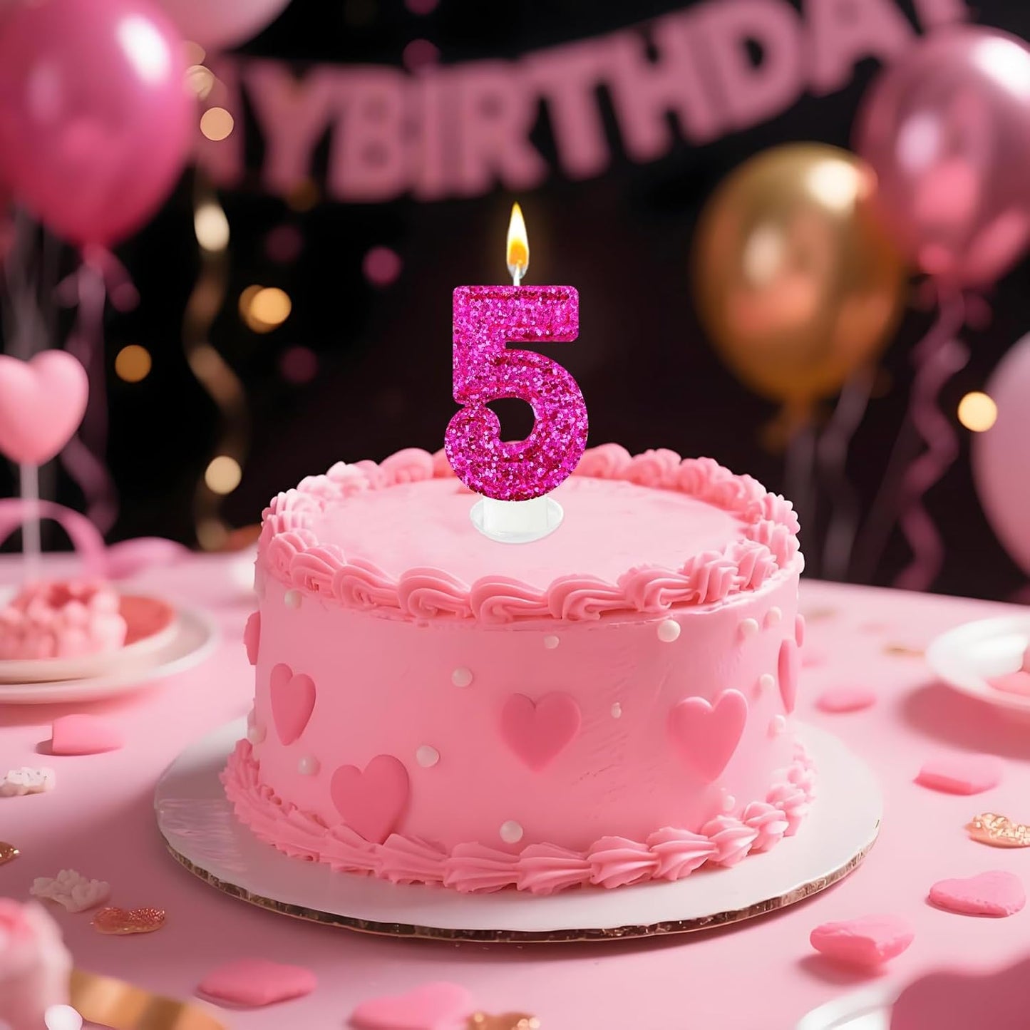 Birthday Number Candles, Glitter Number Candle Cake Decorations with Sequins, Cupcake Decorations for Girls, Women, Party Anniversary Celebrations (Number 6, Purple)