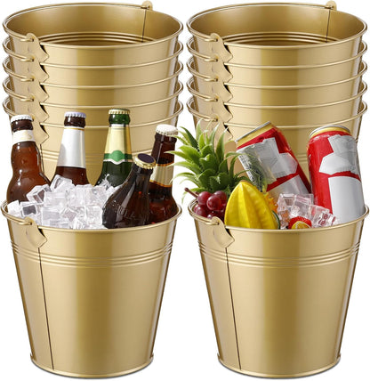 Didaey 24 Pcs Metal Beer Bucket Bulk Ice Bucket Ice Pails with Handle Champagne Soda Party Beverage Chiller for Summer Picnic Pool Wedding Party Supplies Wine Champagne Bar (7.1 x 6.5 x 5.1",Gold)