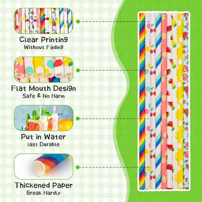 HAKACC 180PCS Paper Straws for Drinking, 9 Different Patterns Party Straws Disposable Drinking Straws for Birthday Wedding Holiday DIY Decorations