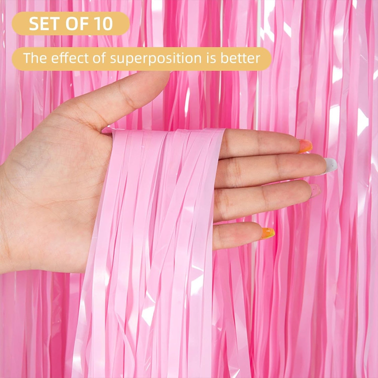 10 Pack Silver Backdrop Curtain 3.2ft x 8.2ft Metallic Tinsel Foil Fringe Curtains Photo Booth Background for Birthday Party Decoration Baby Shower Engagement Wedding Christmas Decoration (Silver)