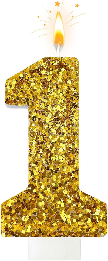 Birthday Number Candles, Glitter Number Candle Cake Decorations with Sequins, Cupcake Decorations for Girls, Women, Party Anniversary Celebrations (Number 6, Purple)