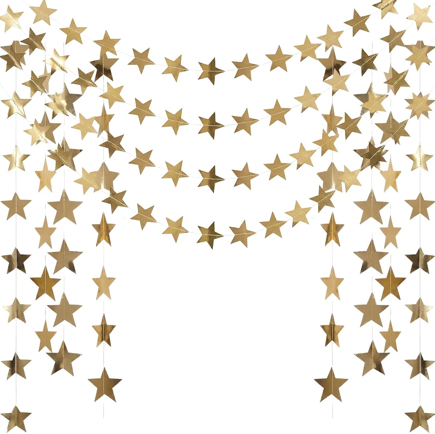 Spakon 65 Feet Glitter Star Paper Garland Banner Hanging Decoration Star Streamers Double Side 2026 Graduation Decorations for Wedding Birthday Festival New Year Party Decoration (Gold)