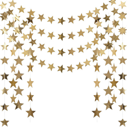 Spakon 65 Feet Glitter Star Paper Garland Banner Hanging Decoration Star Streamers Double Side 2026 Graduation Decorations for Wedding Birthday Festival New Year Party Decoration (Gold)