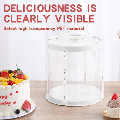 JCD Pink Multi-Layer 10 * 10 Inch Round Clear Cake Boxs with Ribbon,6 Pack Tall Transparent Packaging Cake Containers PET Cake Carrier Box for Birthday (Pink, Round 10inch/6pcs)