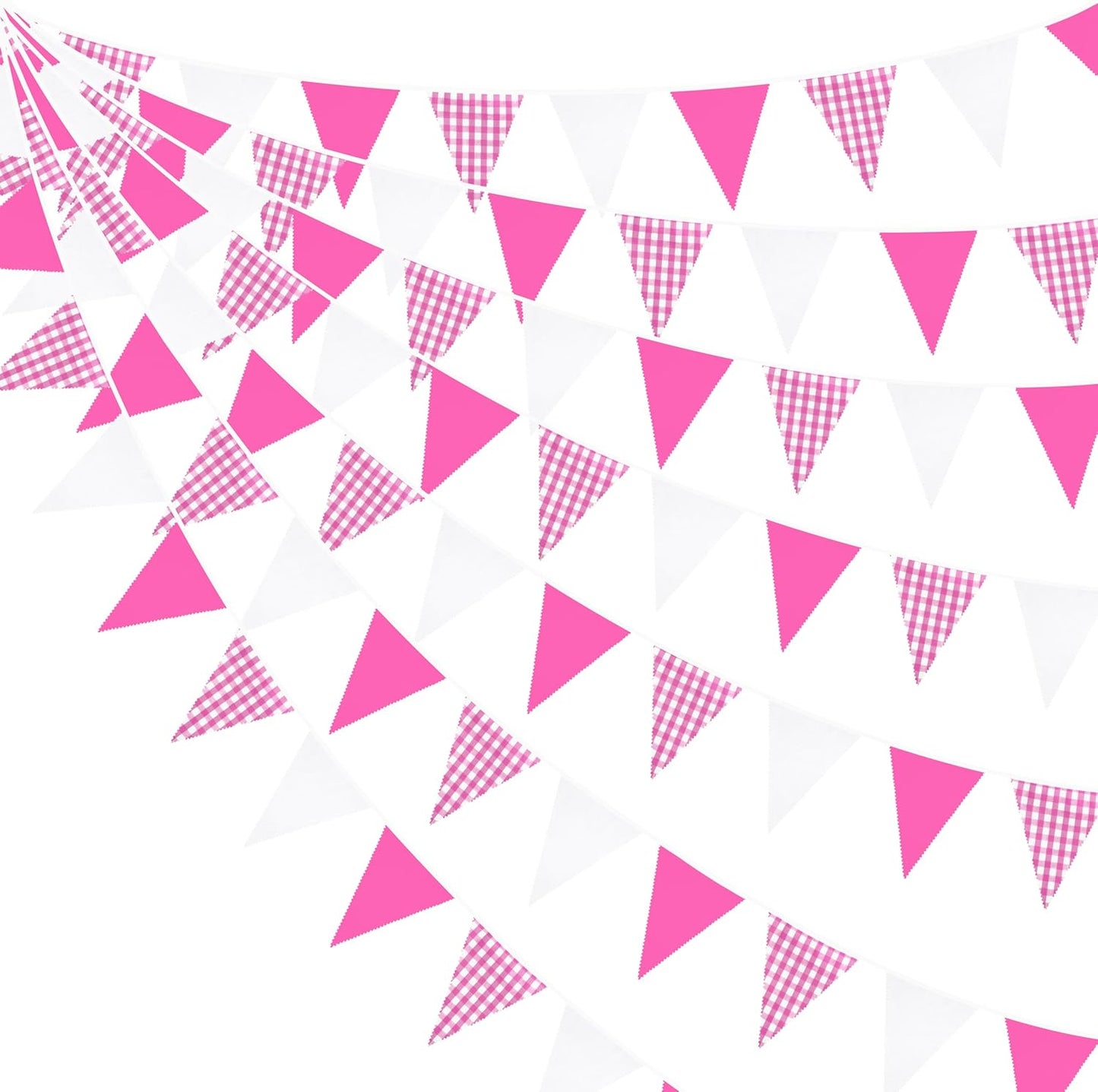 32Ft Dusty Blue Party Decorations Retro Blue Gingham Triangle Banner Flag Pennant Fabric Garland Streamers for Nautical Wedding Birthday Ahoy Achor Bridal Baby Shower Under The Sea Decor Supplies