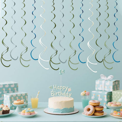 36 Pcs Blue Hanging Swirl Decorations Ombre Royal Blue White Felt Swirl Streamer Spiral Ceiling Garland for Birthday Wedding Baby Shower Graduation Under The Sea Nautical Ahoy Achor Party Supplies