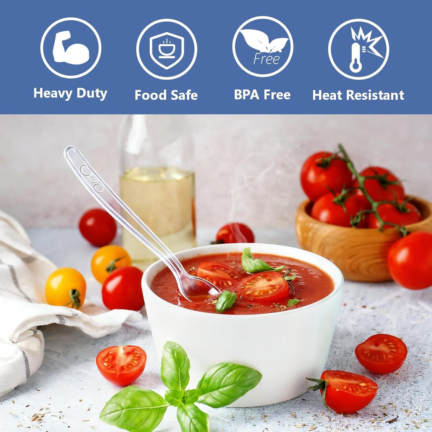 100 Count Plastic Silverware Heavy Duty -50 Forks, 50 Spoons, BPA-Free, Heat Resistant, Disposable Plastic Utensils Set, Plastic Cutlery Set, Plasticware Suitable for Party Everyday Use