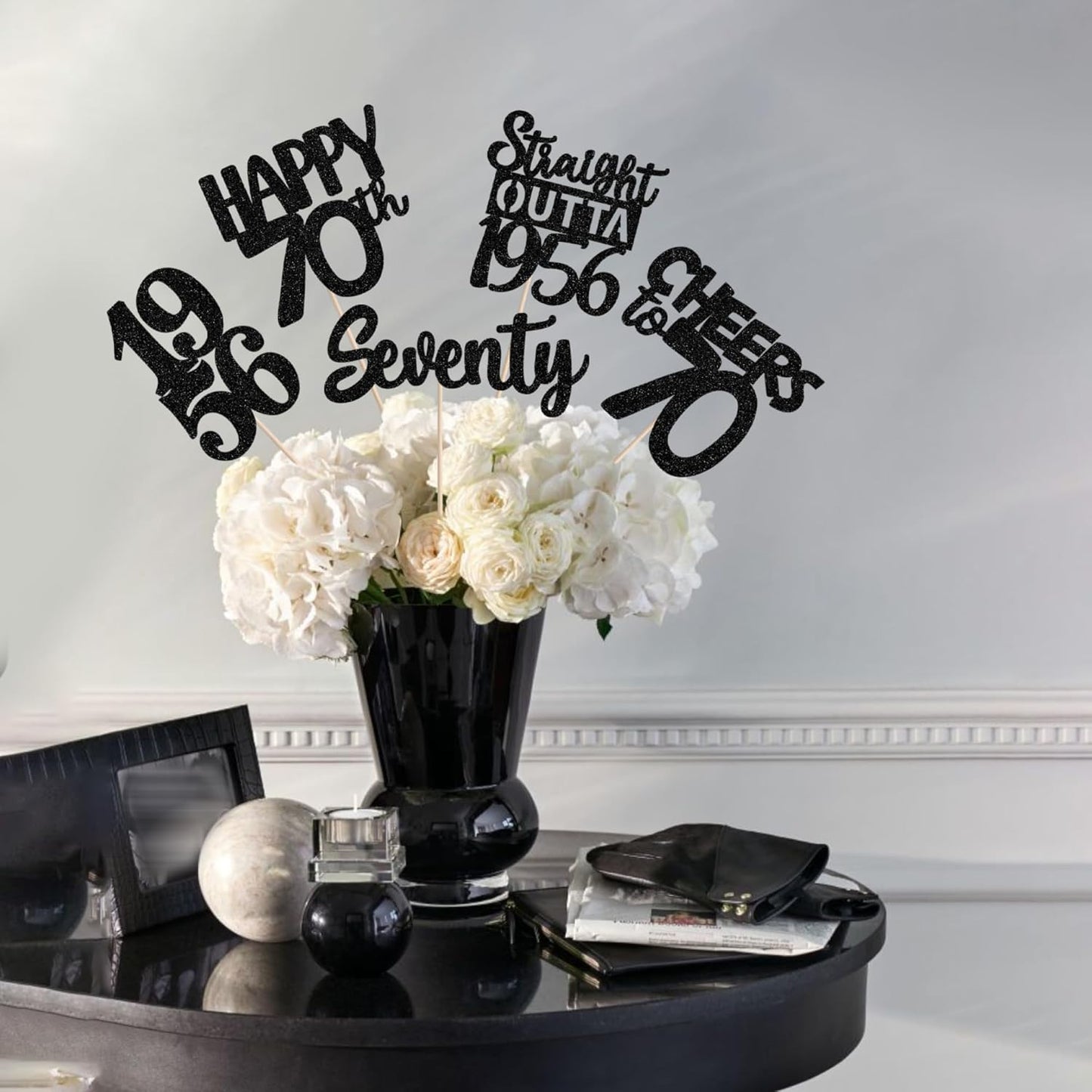 15 PCS 50th Birthday Centerpiece Sticks Fifty Happy 50th Straight Outta 1976 Table Flower Centerpieces Sticks Cheers to 50 Floral Decorations for 50th Birthday Party Centerpieces Supplies Black