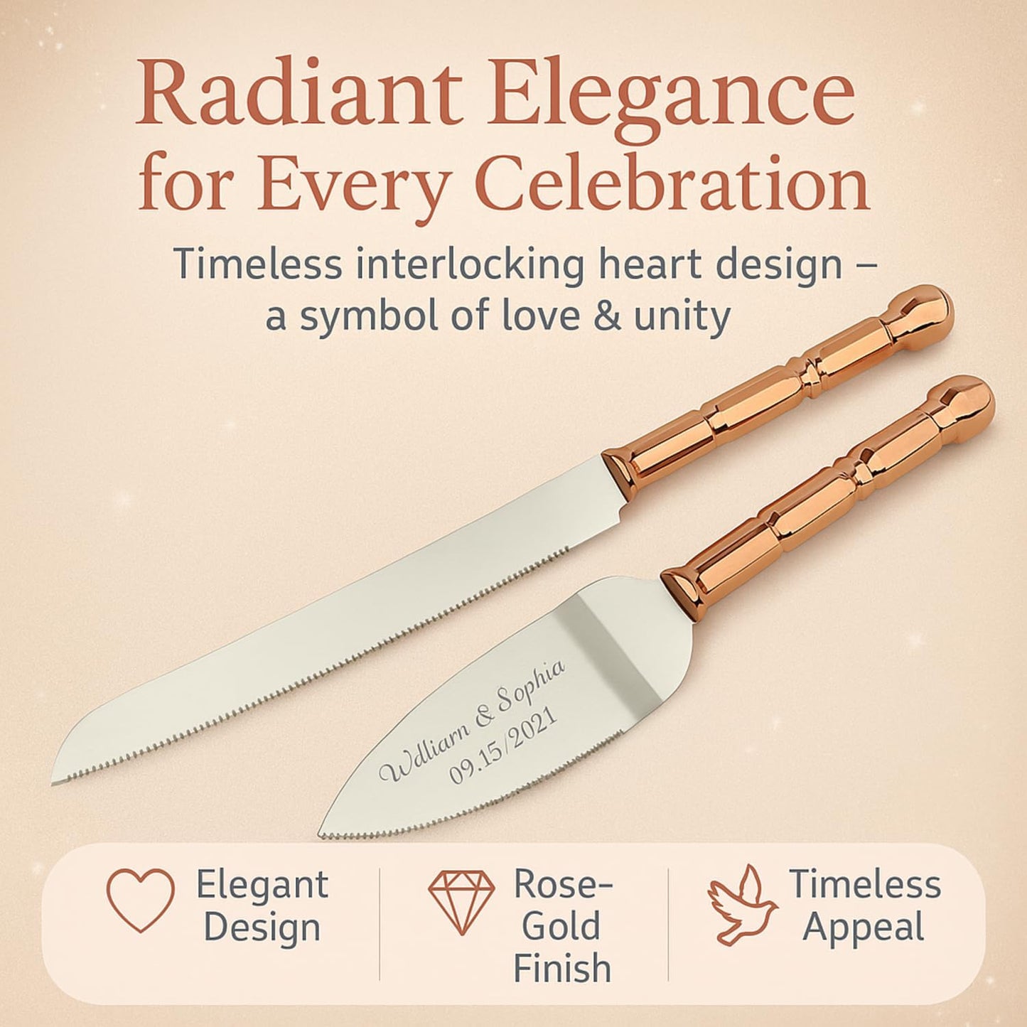 GIFTS INFINITY Personalized Wedding Cake Knife and Server Set with Engraving – Cake Cutting Utensil Set, Keepsake Gift for Wedding, Anniversary, Reception, Birthday & Other Occasions (CH-101WB)