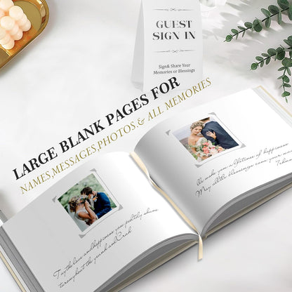 Wedding Guest Book for Memorial Service with 216 Photo Corners Stickers, Linen Guestbook to Sign at Bridal Shower or Wedding Reception Party,100 Pages, Blank Thick Paper Books for Baby Shower- Sage