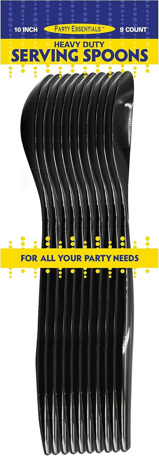 Party Essentials Disposable Heavy Duty Plastic Serving Utensils for Buffets Events Parties, 4-Sets of Spoons/Forks/Tongs, Black