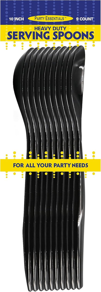 Party Essentials Disposable Heavy Duty Plastic Serving Utensils for Buffets Events Parties, 4-Sets of Spoons/Forks/Tongs, Black