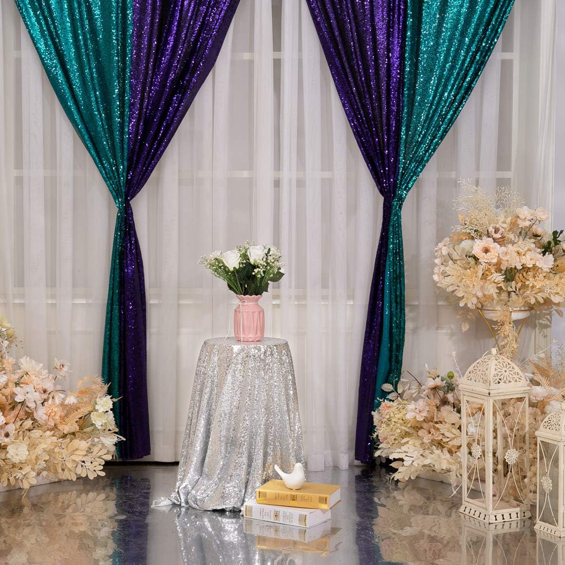 Poise3EHome Black Sequin Backdrop Curtains, 2 Panels 2FTx8FT Glitter Photo Booth Backdrop for Halloween Birthday Bachelorette Wednesday Twilight Party Decorations