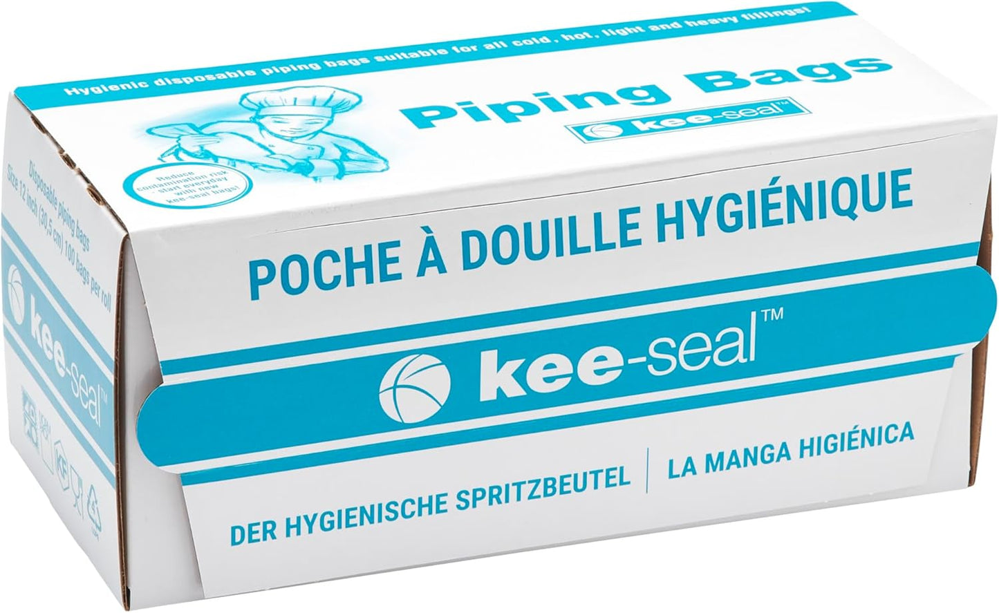 KEE-SEAL Disposable Pastry Bags, Piping Bag with Grip Tight Outer Surface, Smooth-Flow Interior, Easy Tear Perforation, Convenient Dispenser Box, 18-Inch, Clear