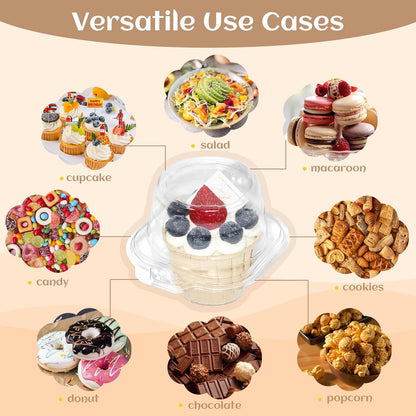 WIKDAY 50 Pack Individual Cupcake Containers, Plastic Cupcake Boxes with Lids, Stackable and Reusable, Clear Design for Cupcakes, Muffins, Donuts, Salad Storage