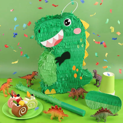 Dinosaur Pinata - Dinosaur Decorations with a Blindfold and Bat for Boys Girls Animal Themed Birthday Party Kids Classroom Game Decorations Supplies (15.7 x 11.4 x 3.1 Inches)
