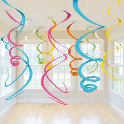 Blue Gold Star Hanging Swirl Decorations,Foil Streamers Ceiling Hanging Whirls Party Decorations,Pack of 20