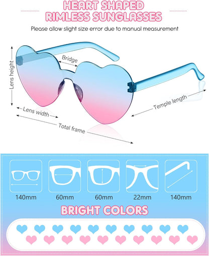 Frienda 20 Pairs Heart Shaped Sunglasses Rimless Candy Color Glasses for Women Men Party Favor