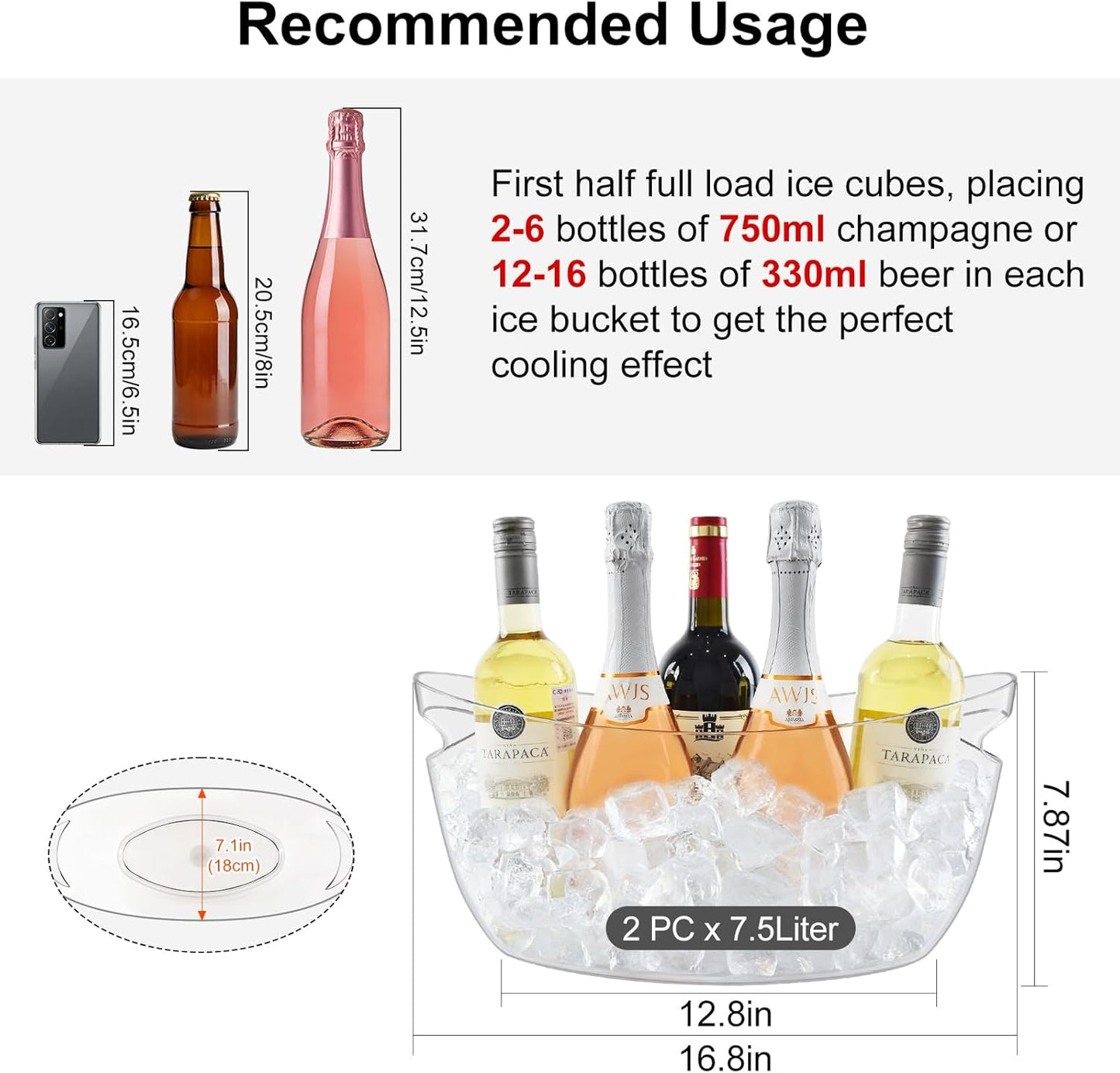 Ice Buckets for Parties 2 Packs,Ice Bucket with Scoops&Metal Wine Bottle Opener,Clear Acrylic Ice Champagne Buckets Tub for Parties,Mimosa Bar Supplies,Beer,Beverage&Drinks 5.5L (16.53 x 7.3 x 6.8in)