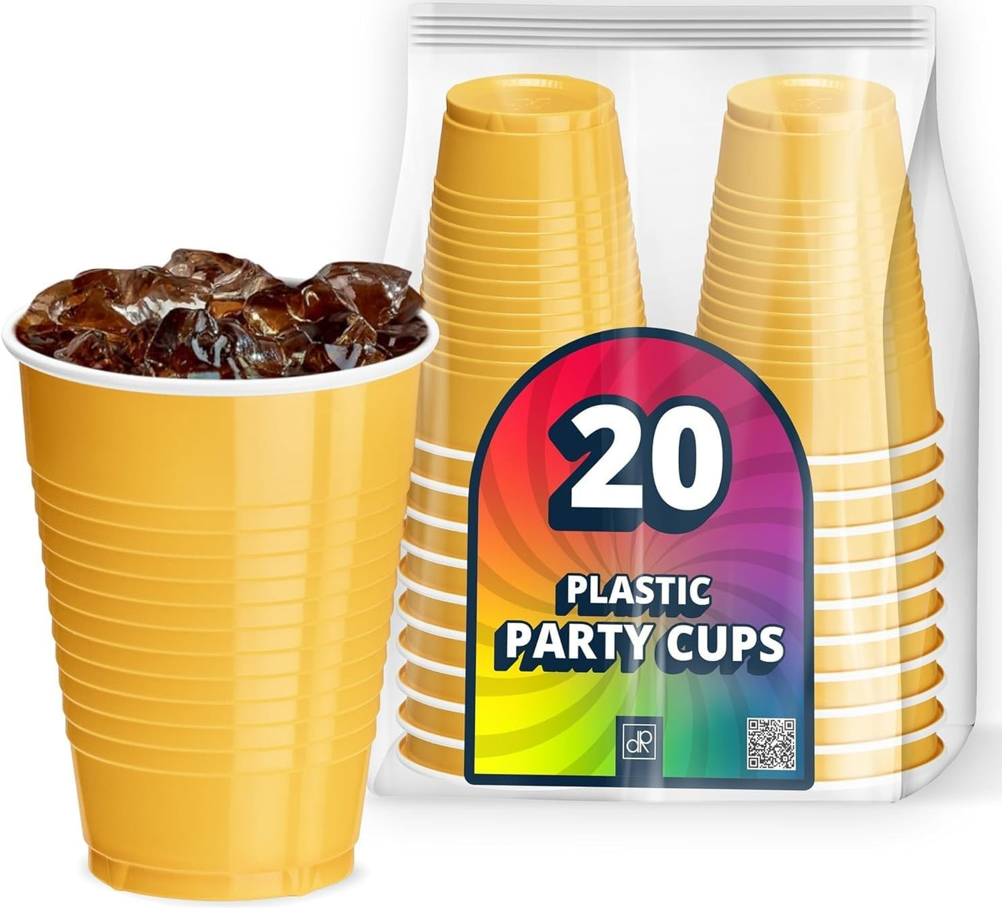 DecorRack 20 Party Cups 12 oz Disposable Plastic Cups for Birthday Party Bachelorette Camping Indoor Outdoor Events Beverage Drinking Cups (Black, 20)