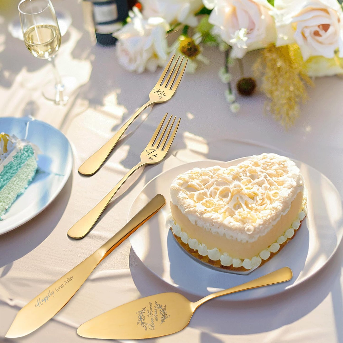 Wedding Cake Knife and Server Set of 4, Silver Cake Cutting Set for Wedding, Bridal Shower Engagement Anniversary Christmas Gifts (Silver)