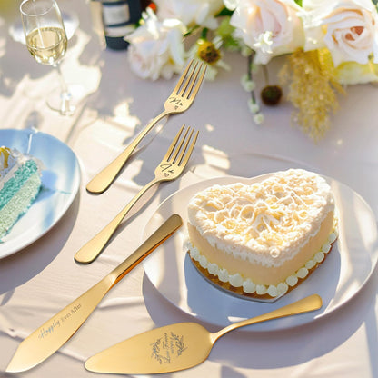 Wedding Cake Knife and Server Set of 4, Silver Cake Cutting Set for Wedding, Bridal Shower Engagement Anniversary Christmas Gifts (Silver)