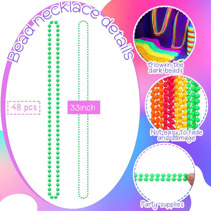 Ecally Neon Bead Necklaces and Bracelets Set Glow in The Dark Party Supplies Colorful Glow Necklaces and Bracelets Bulk for Mardi Gras 80s Party Favors Carnival Concert Neon Night Accessories