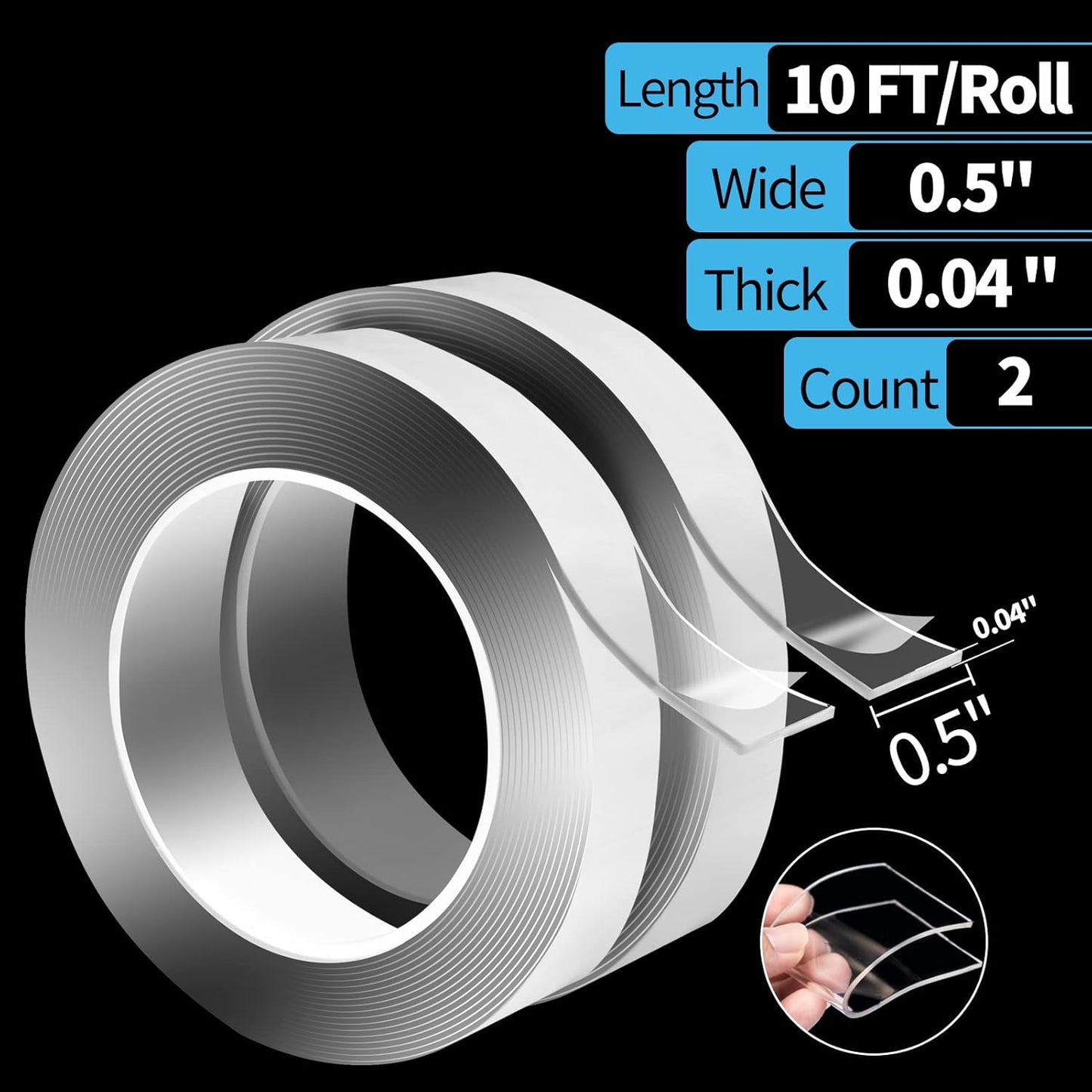 Art3d Double-Sided Mounting Tape (10FT), Multipurpose Removable Adhesive Foam Tape, Transparent, Household