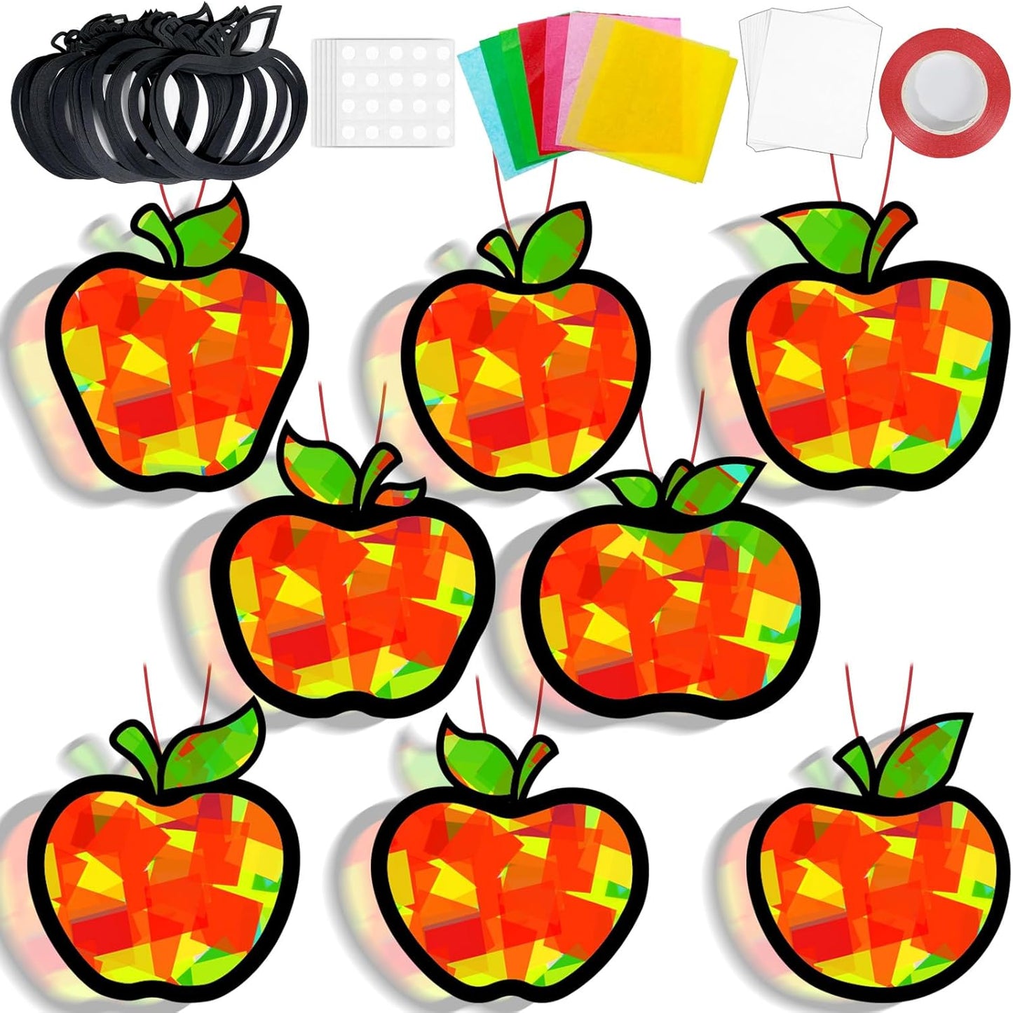 QOUBAI 32 Sets Stars Suncatchers Craft Back to School DIY Stained Glass Window Patriotic 4th of July Paper Craft Home School Classroom Decor Kid Birthday Gift Creative Art Activity Game - Colors A