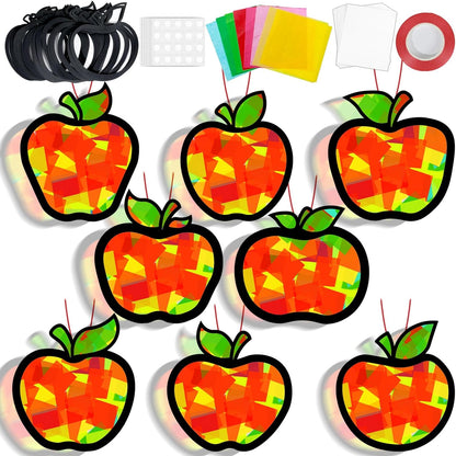 QOUBAI 32 Sets Stars Suncatchers Craft Back to School DIY Stained Glass Window Patriotic 4th of July Paper Craft Home School Classroom Decor Kid Birthday Gift Creative Art Activity Game - Colors A