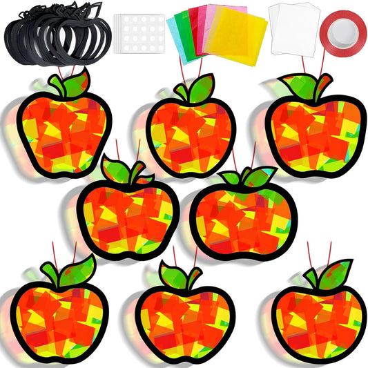 QOUBAI 32 Sets Stars Suncatchers Craft Back to School DIY Stained Glass Window Patriotic 4th of July Paper Craft Home School Classroom Decor Kid Birthday Gift Creative Art Activity Game - Colors A