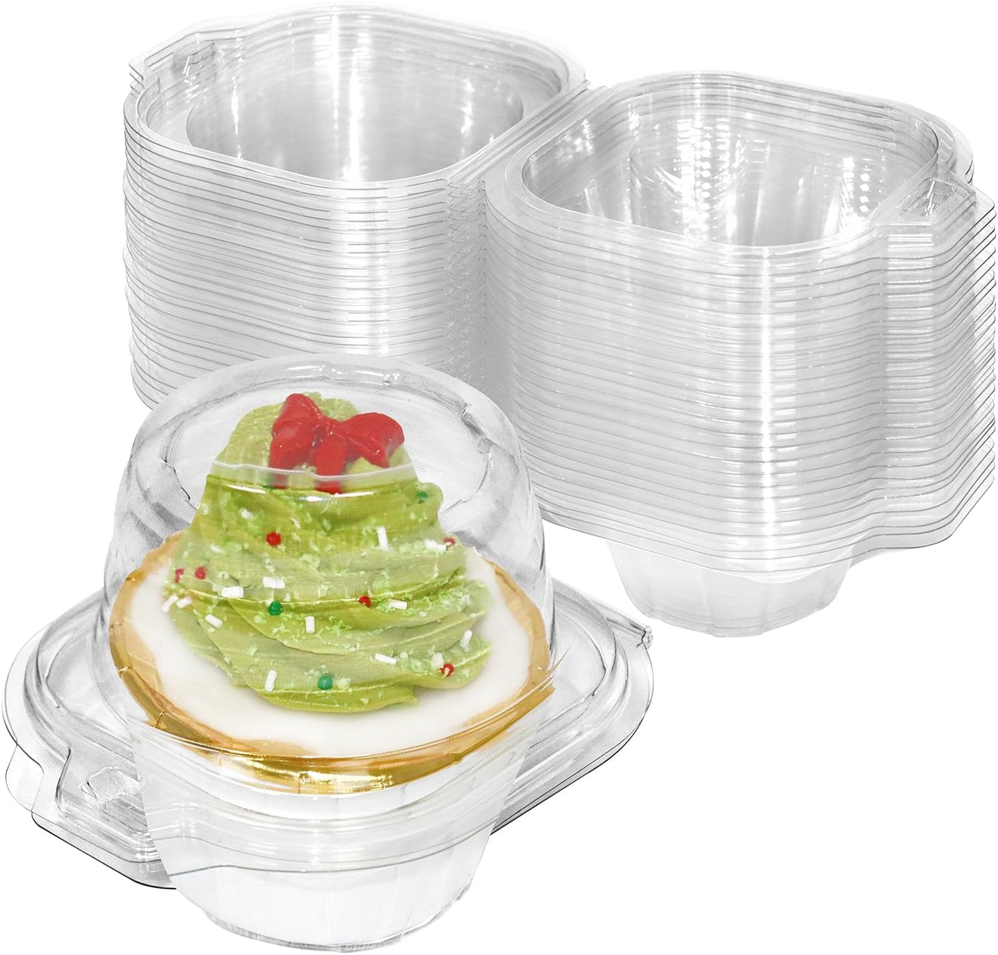 WIKDAY 50 Pcs Individual Cupcake Containers, Clear Plastic Cupcake Holders with Lids, Spacious 3" Design for Frosted Cupcakes, Stackable & Reusable for Parties, Baking, Picnics