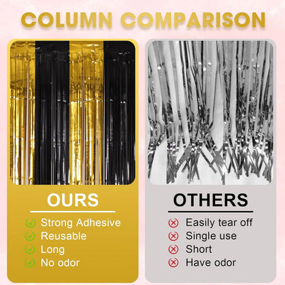 Voircoloria 3 Pack 3.3x8.2 Feet Gold Foil Fringe Backdrop Curtains, Tinsel Streamers, Fringe Backdrop for 2025 New Years Eve, Graduation, Birthday, Baby Shower, Gender Reveal, Disco Party - Colors A