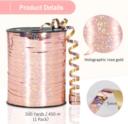 Rose Gold Curling Ribbon - 500 Yard Shiny Metallic Curling Ribbon for Gift Wrapping, Balloons, Birthdays & Parties