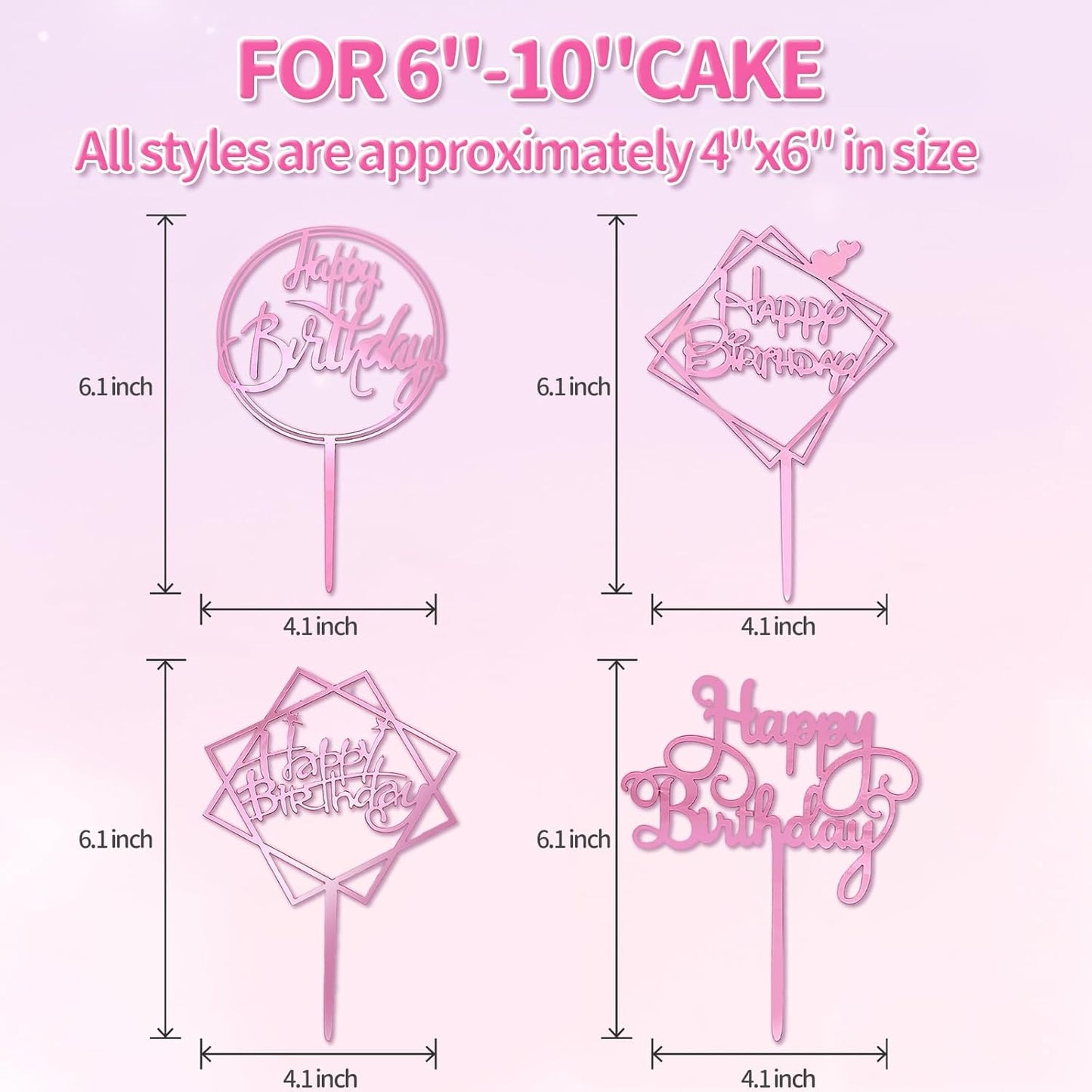 10-Pack Happy Birthday Cake Toppers,Gold Cake Toppers Acrylic Birthday Cake Supplies,4inchx6inch (Gold)
