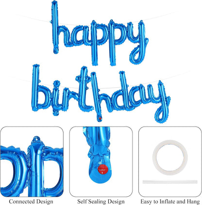 Happy Birthday Balloons Banner Foil Letters Balloons Connected, Personalized Birthday Signs for Women Men Boys Girls Birthday Party Decorations, Small Gold