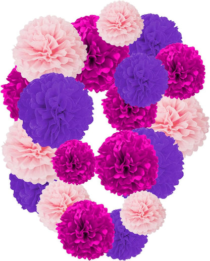 White Paper Pom Poms - Party Tissue Paper Flowers Balls - Party Hanging Decoration Supplies - Size of 10inch, 12inch, Great for Wedding, Birthday, Any Parties and Events (12 PCS)